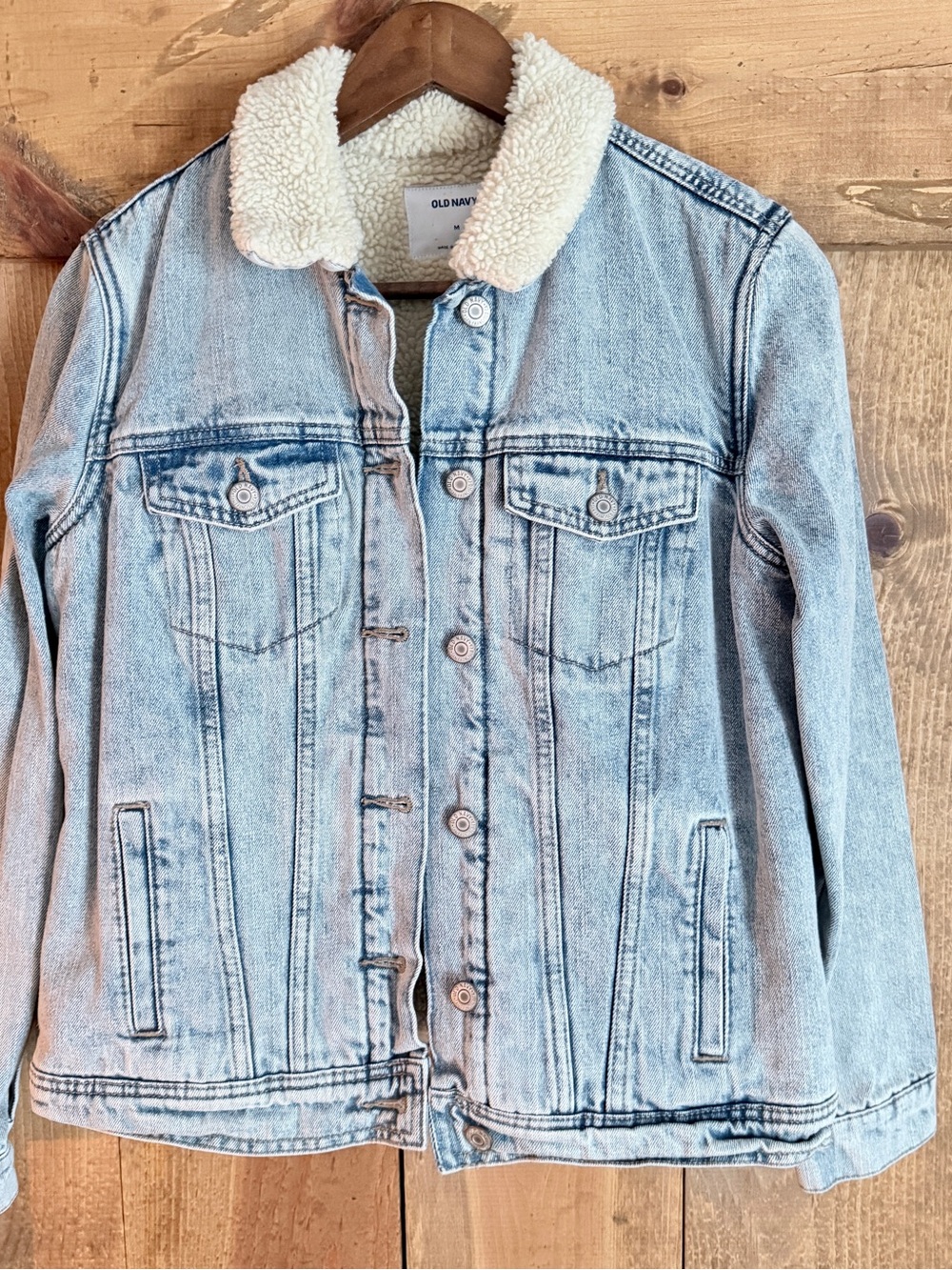 Old Navy Light Wash Denim Jacket with Cream Sherpa Collar
